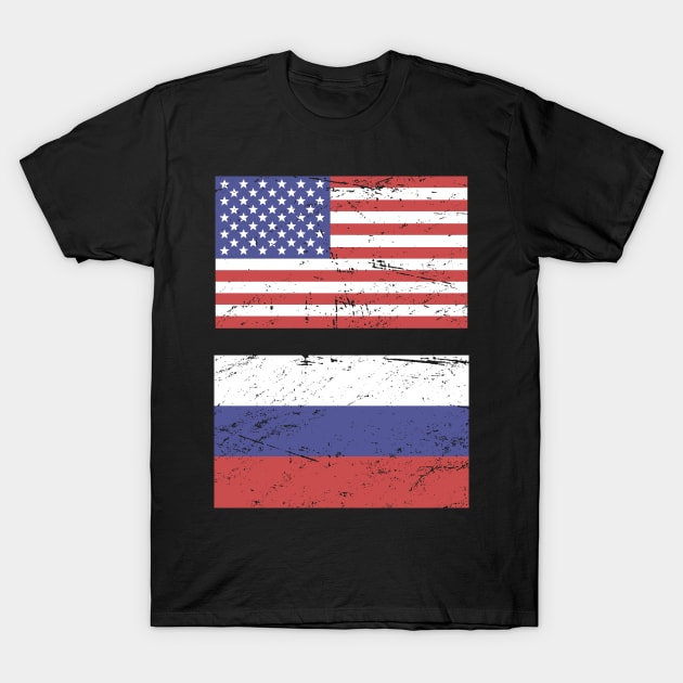 United States Flag & Russia Flag T-Shirt by Wizardmode